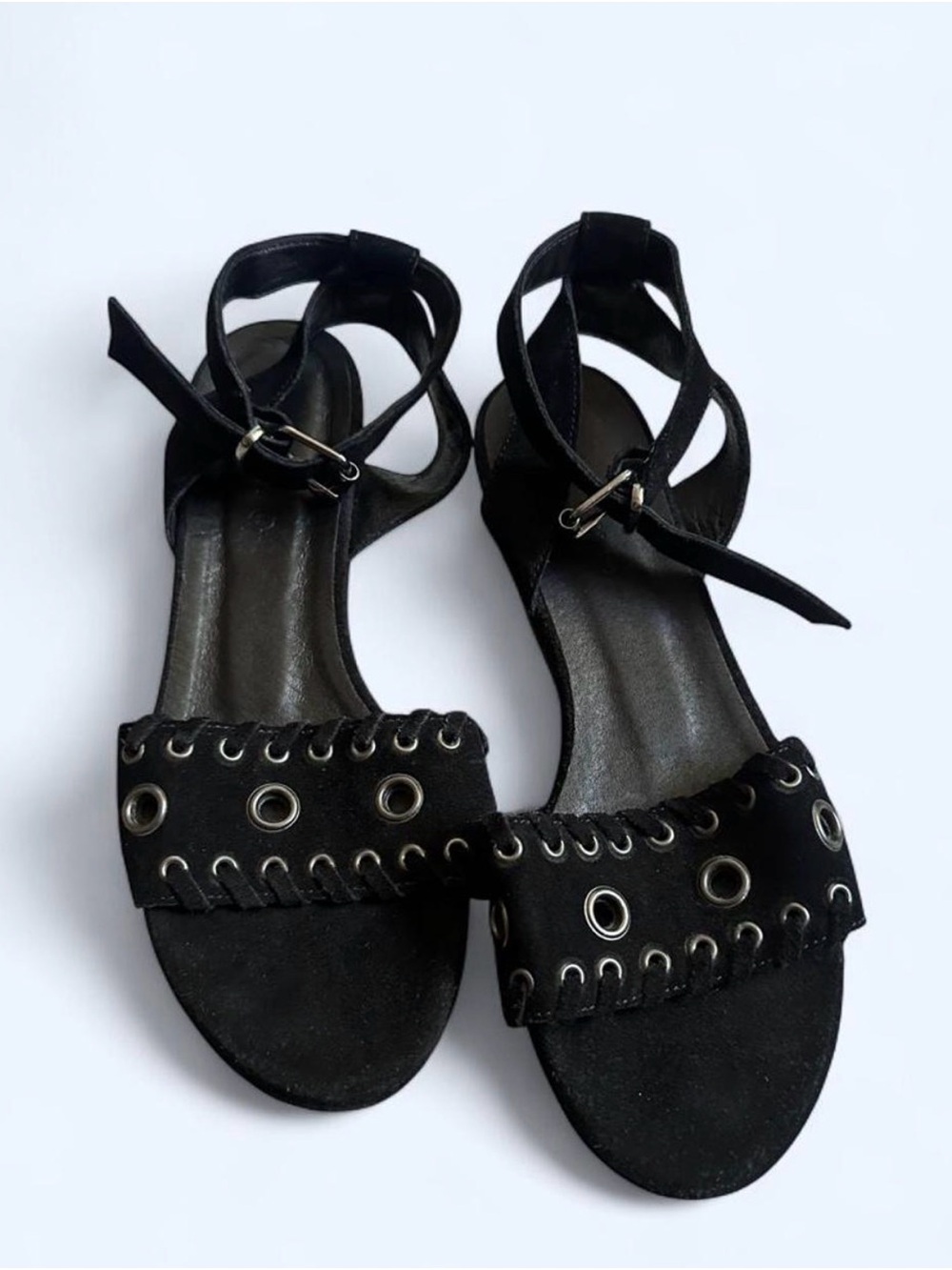 Black All Saints Grommet Ankle-Strap Women's Sandals